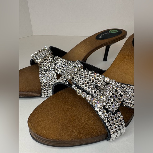 B.B. Simon Silver Rhinestone Slide Mules - Picture 4 of 6